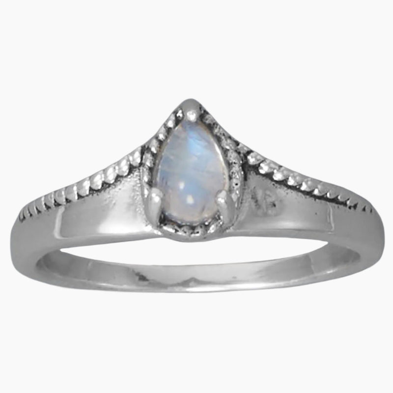 Rainbow Moonstone Bead Edge Ring