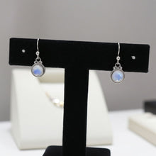 Rainbow Moonstone Button Earrings on Tbar Display
