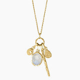 Rainbow Moonstone Charm Necklace