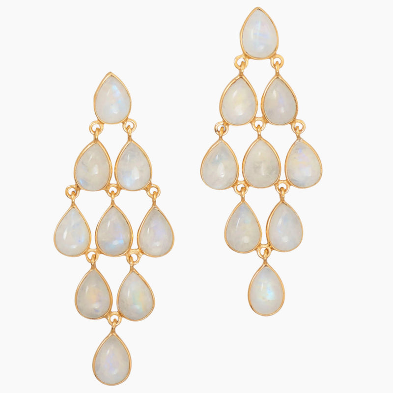 Rainbow Moonstone Gold Chandelier Earrings