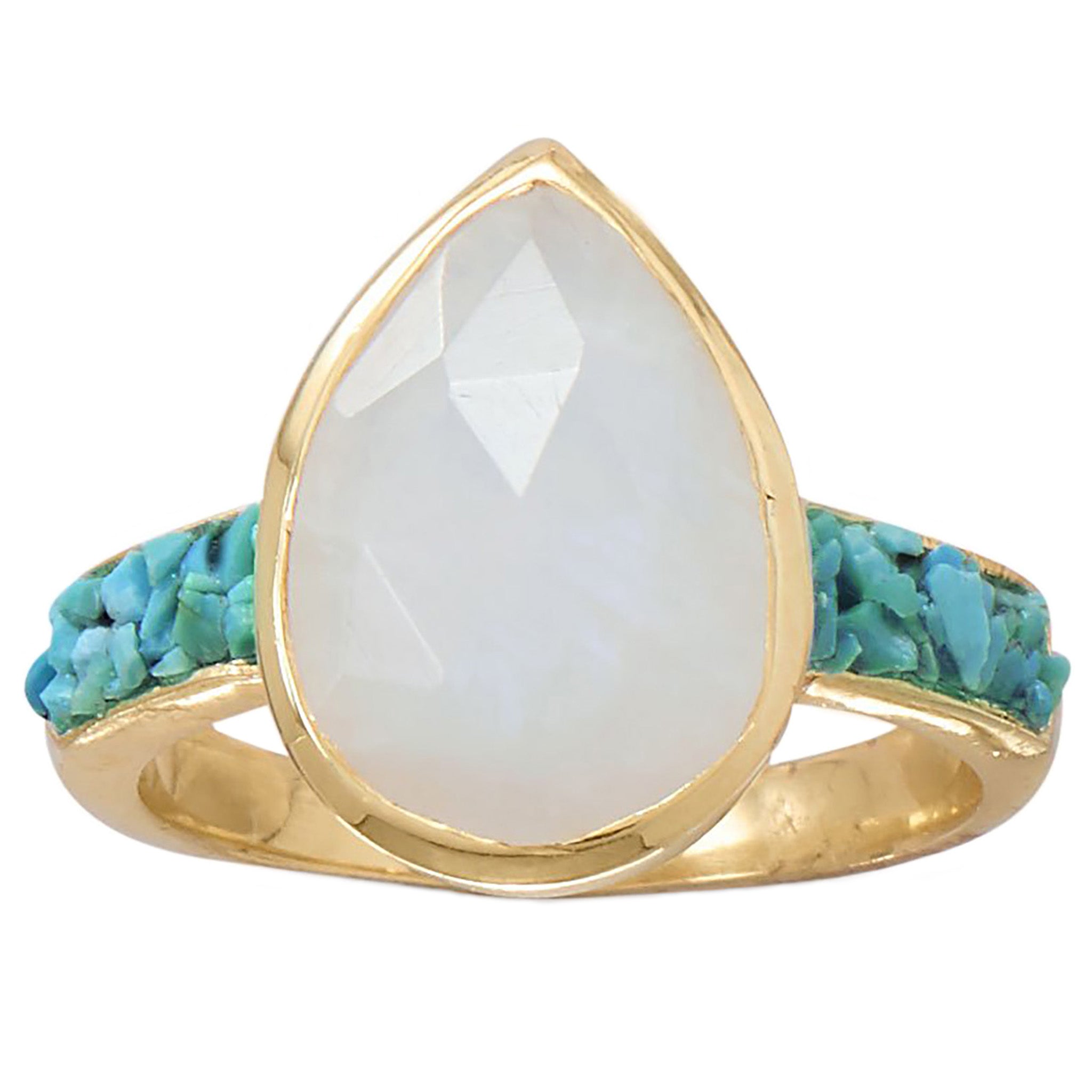 Rainbow Moonstone with Crushed Turquoise Ring