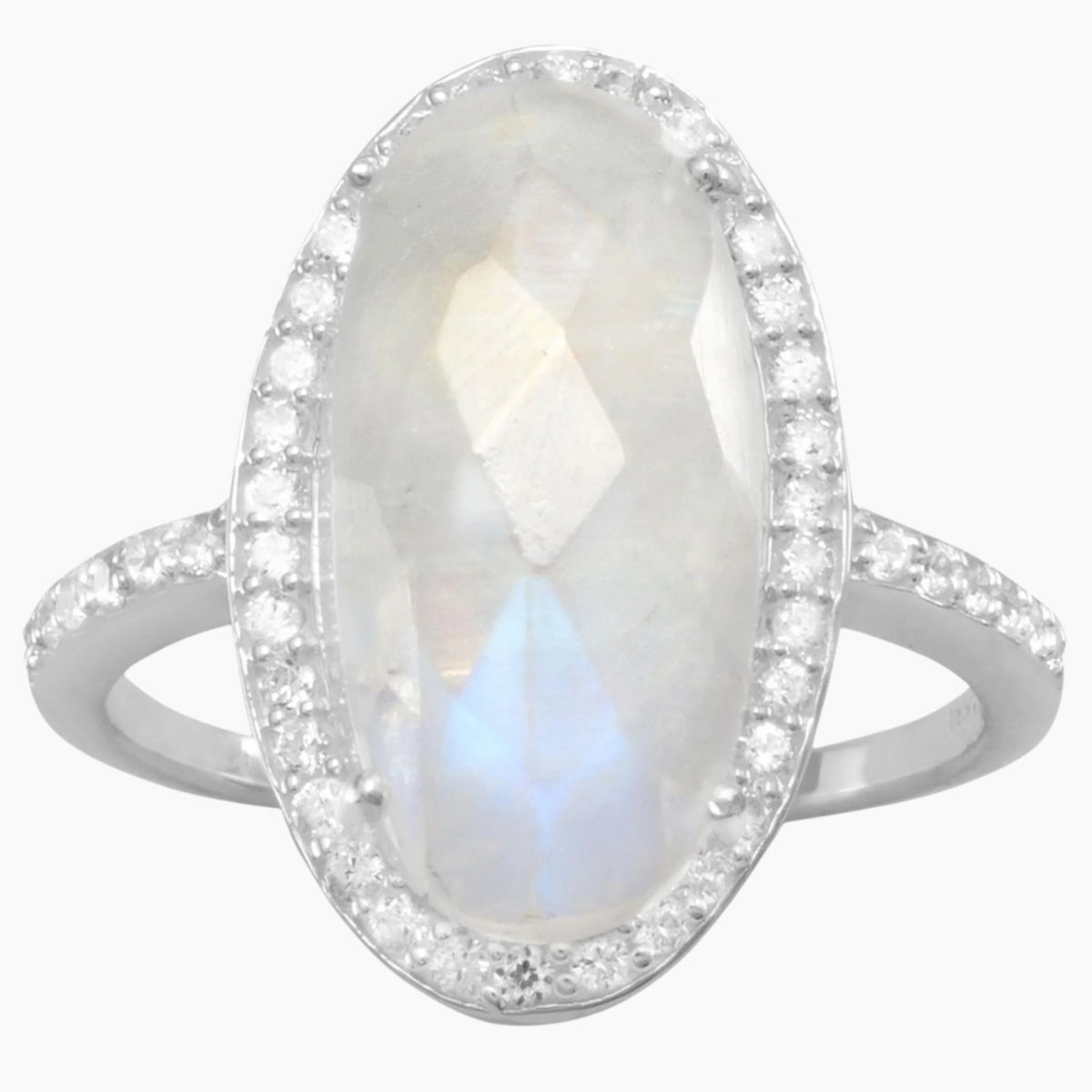 Rainbow Moonstone with Cubic Zirconia Ring