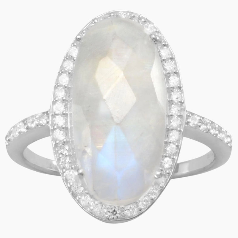 Rainbow Moonstone with Cubic Zirconia Ring