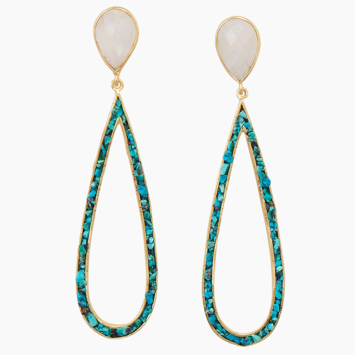 Rainbow Moonstone with Turquoise Chip Earrings