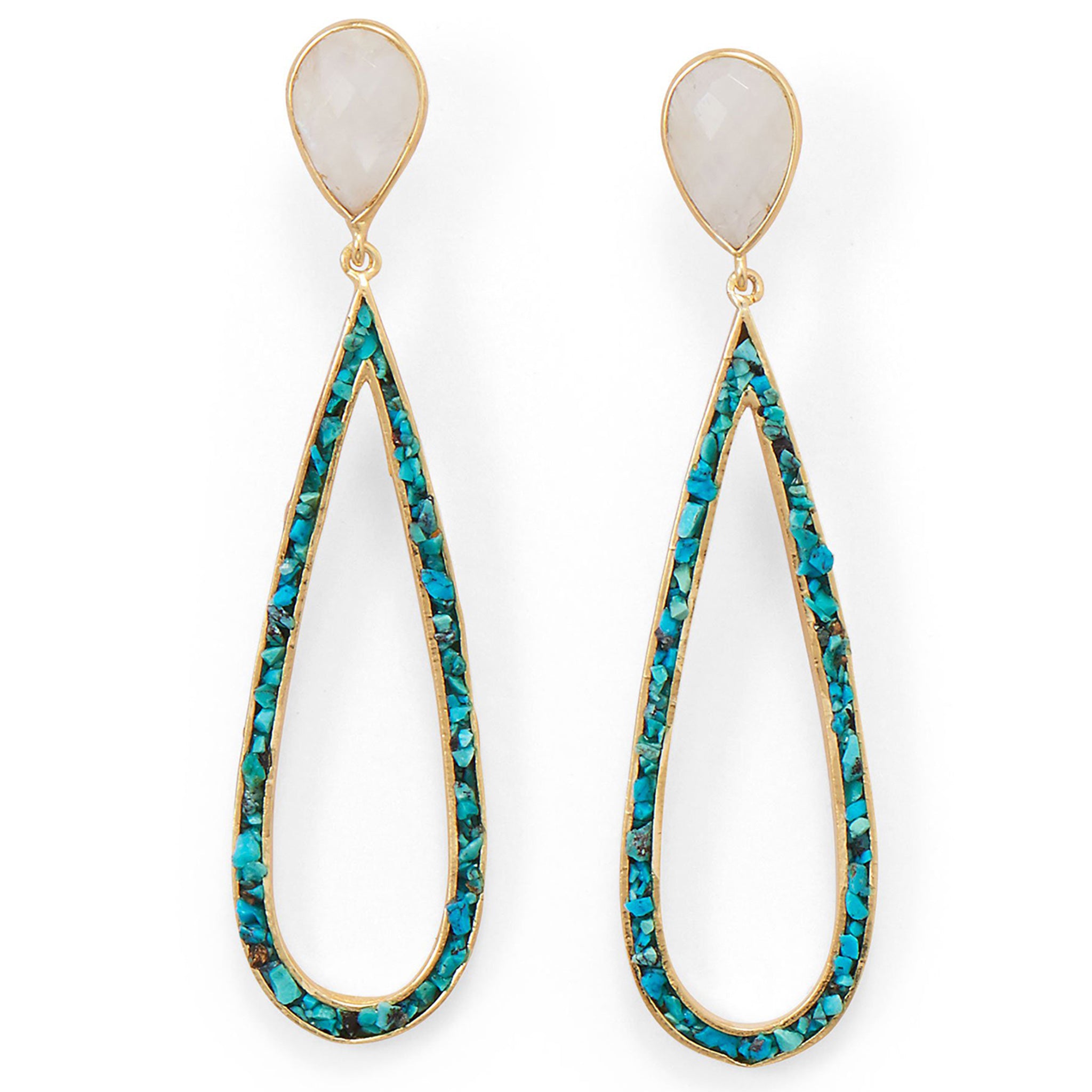 Rainbow Moonstone with Turquoise Chip Earrings
