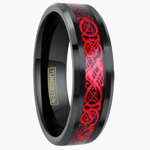 Red Celtic Dragon on Black Tungsten Ring Right View