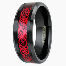 Red Celtic Dragon on Black Tungsten Ring Left View