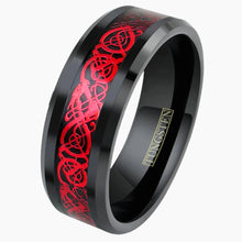 Red Celtic Dragon on Black Tungsten Ring