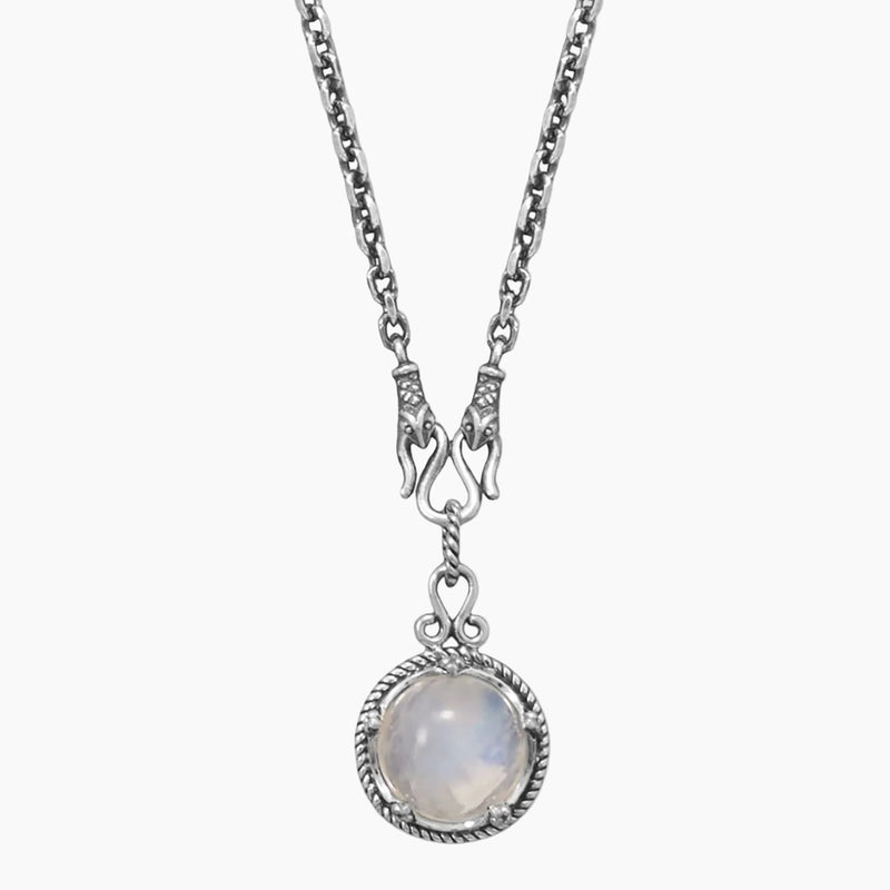 Reversible Lapis and Rainbow Moonstone Necklace Moonstone Side