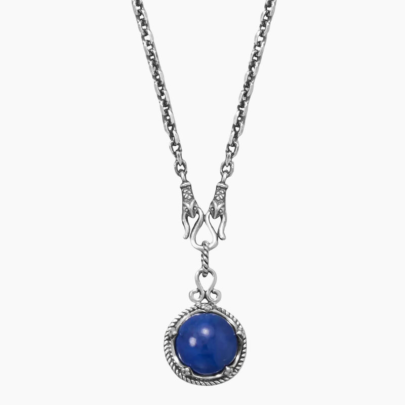 Reversible Lapis and Rainbow Moonstone Necklace Lapis Side