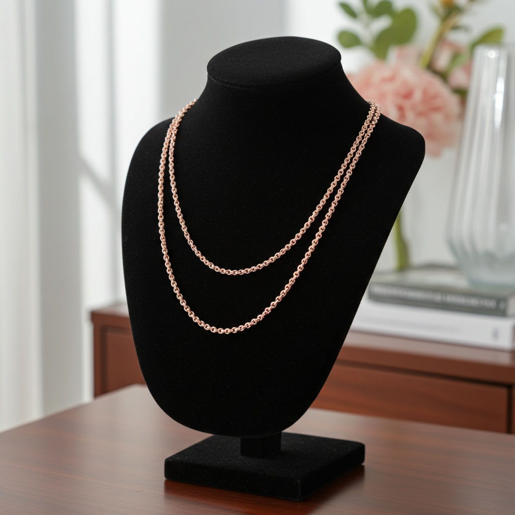Rolo Chain - 1mm on Bust Necklace Display