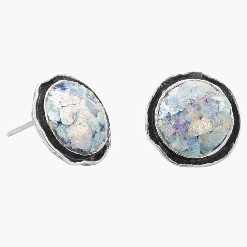 Roman Glass Oxidized Stud Earrings