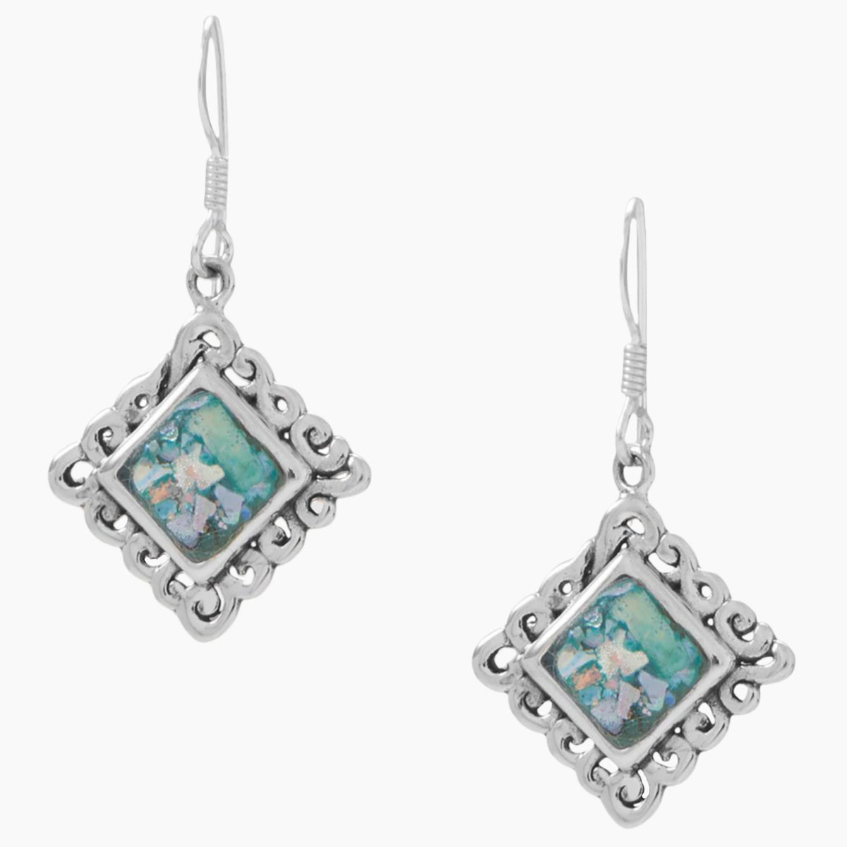 Roman Glass Swirl Edge Earrings