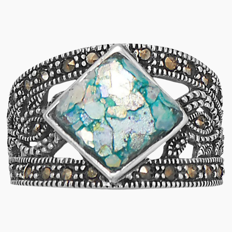 Roman Glass with Marcasite Ring