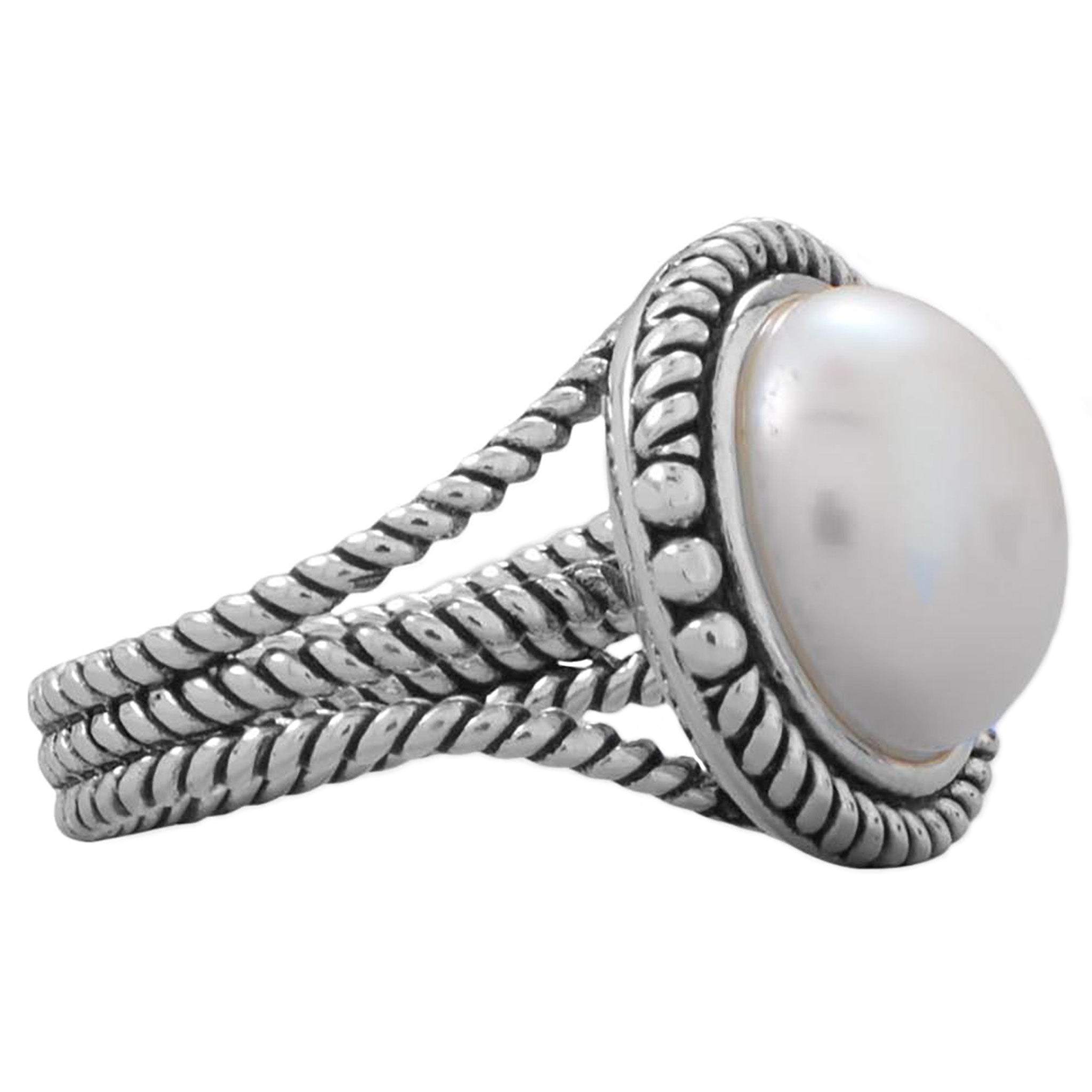Rope Band Freshwater Pearl Ring Side View