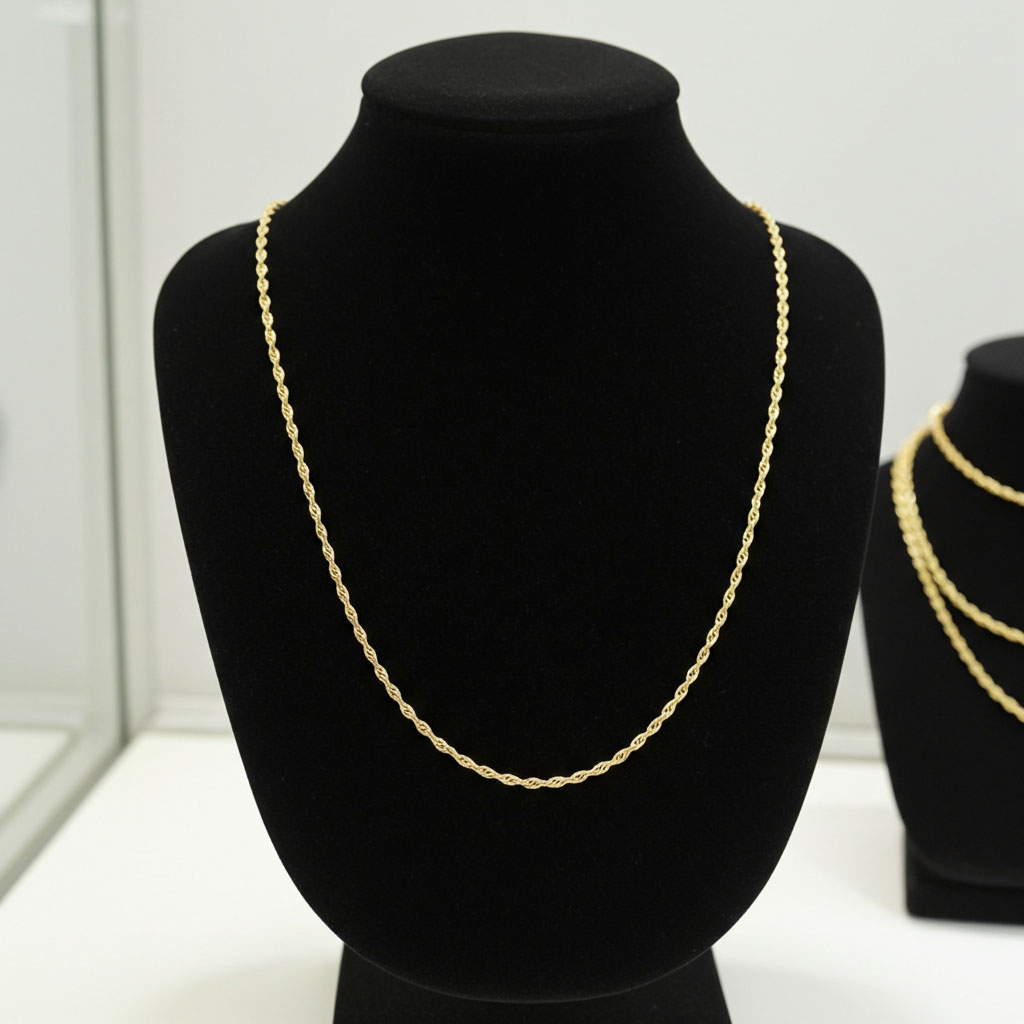 Rope Chain Gold - 1.1mm on Necklace Bust Display