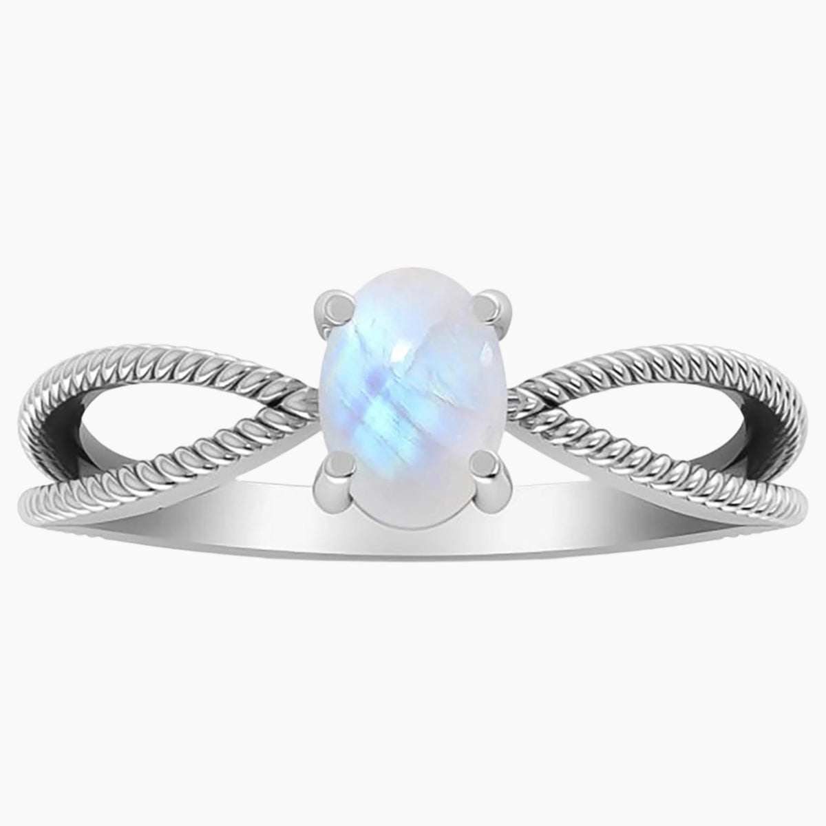Rope Design Rainbow Moonstone Ring