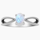 Rope Design Rainbow Moonstone Ring
