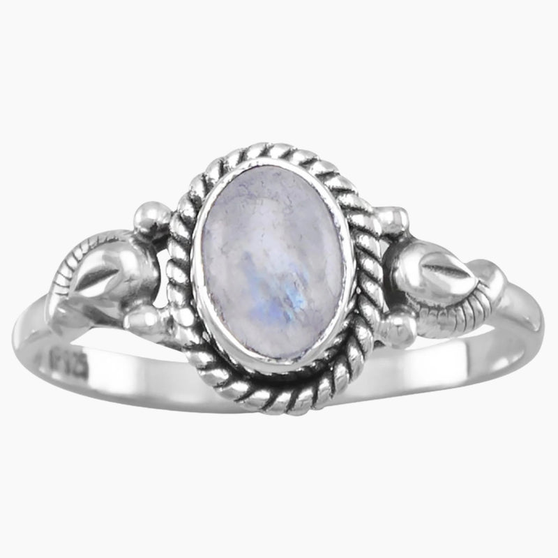 Rope Edge Rainbow Moonstone Ring