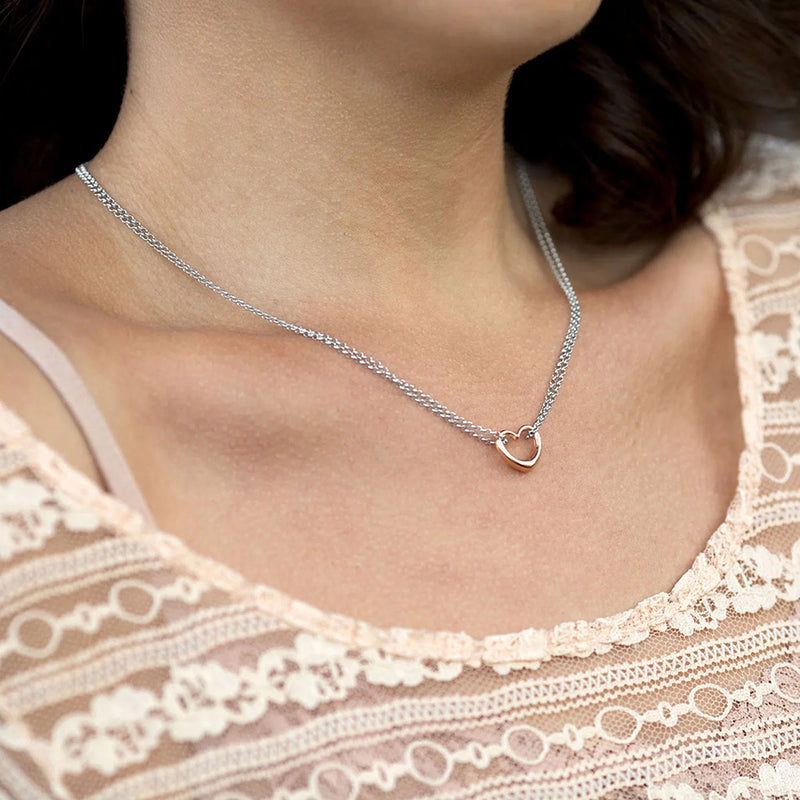 Rose Gold Heart Necklace on Neck