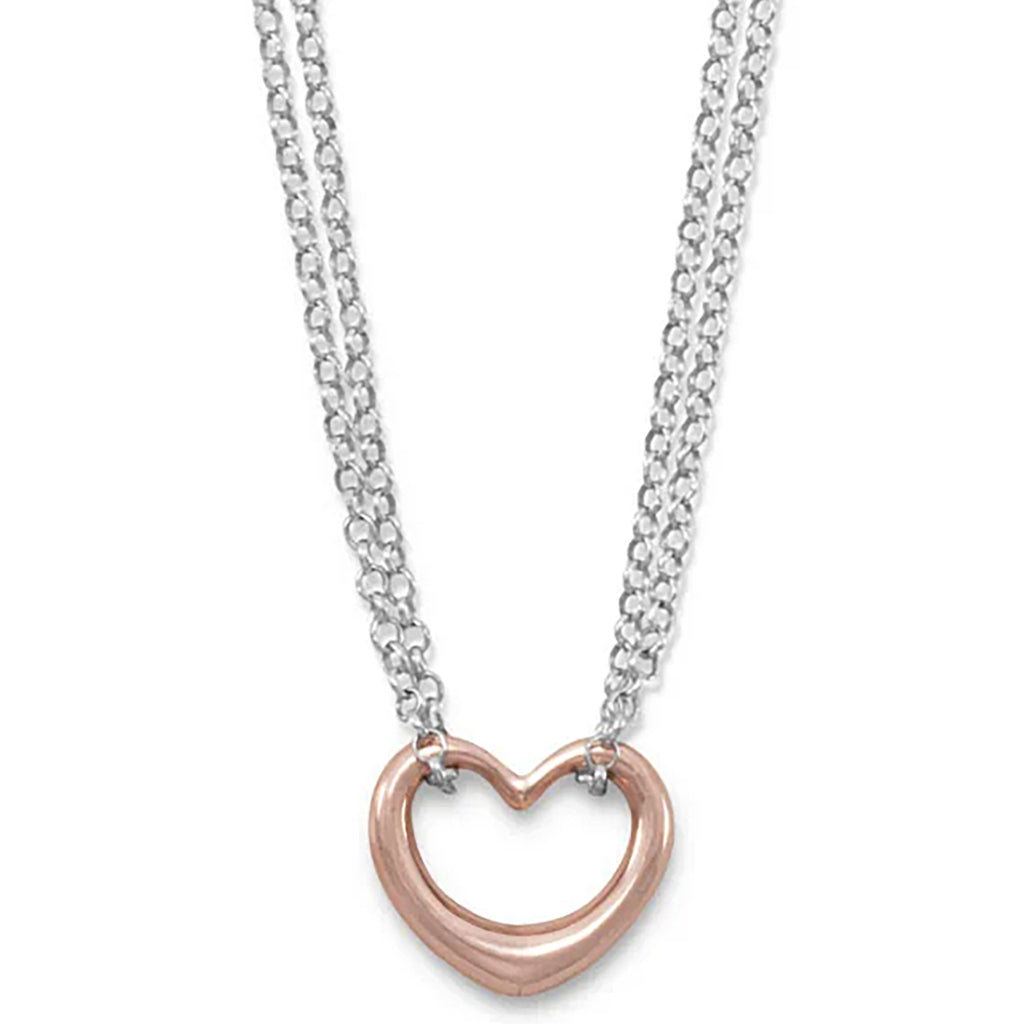 Rose Gold Heart Beads Link Chain Necklace 925 Sterling Silver