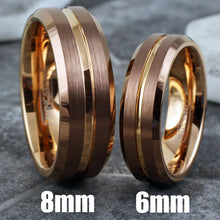 Rose Gold Striped with Bronze Edged Tungsten Ring Width Example
