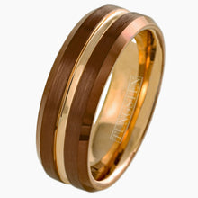 Rose Gold Striped with Bronze Edged Tungsten Ring