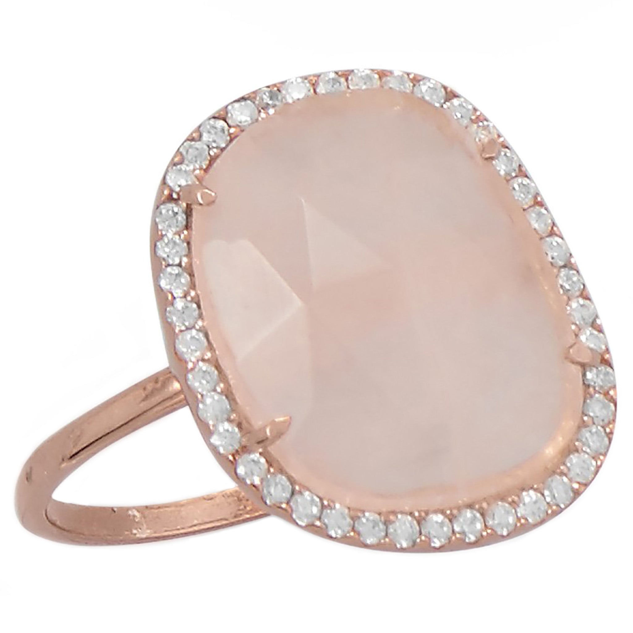 Rose Quartz with Cubic Zirconia Ring Side View
