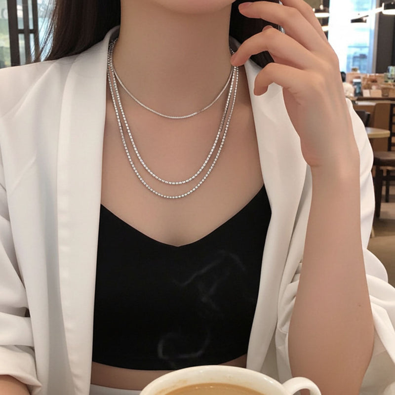 Rounded Box Chain - 2.6mm Layered on Neck View