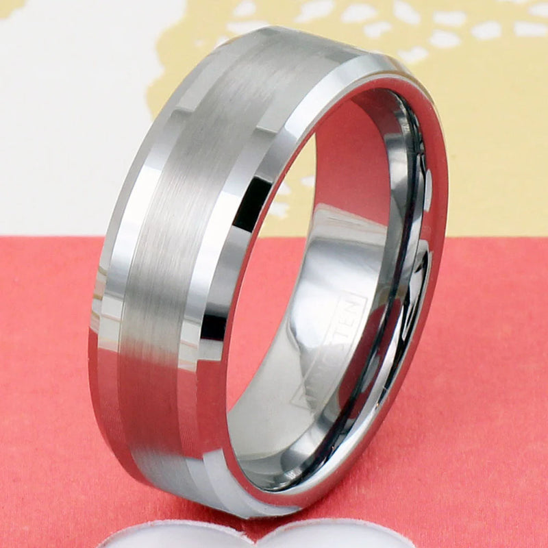 Satin Band Silver Tungsten Ring with Colors