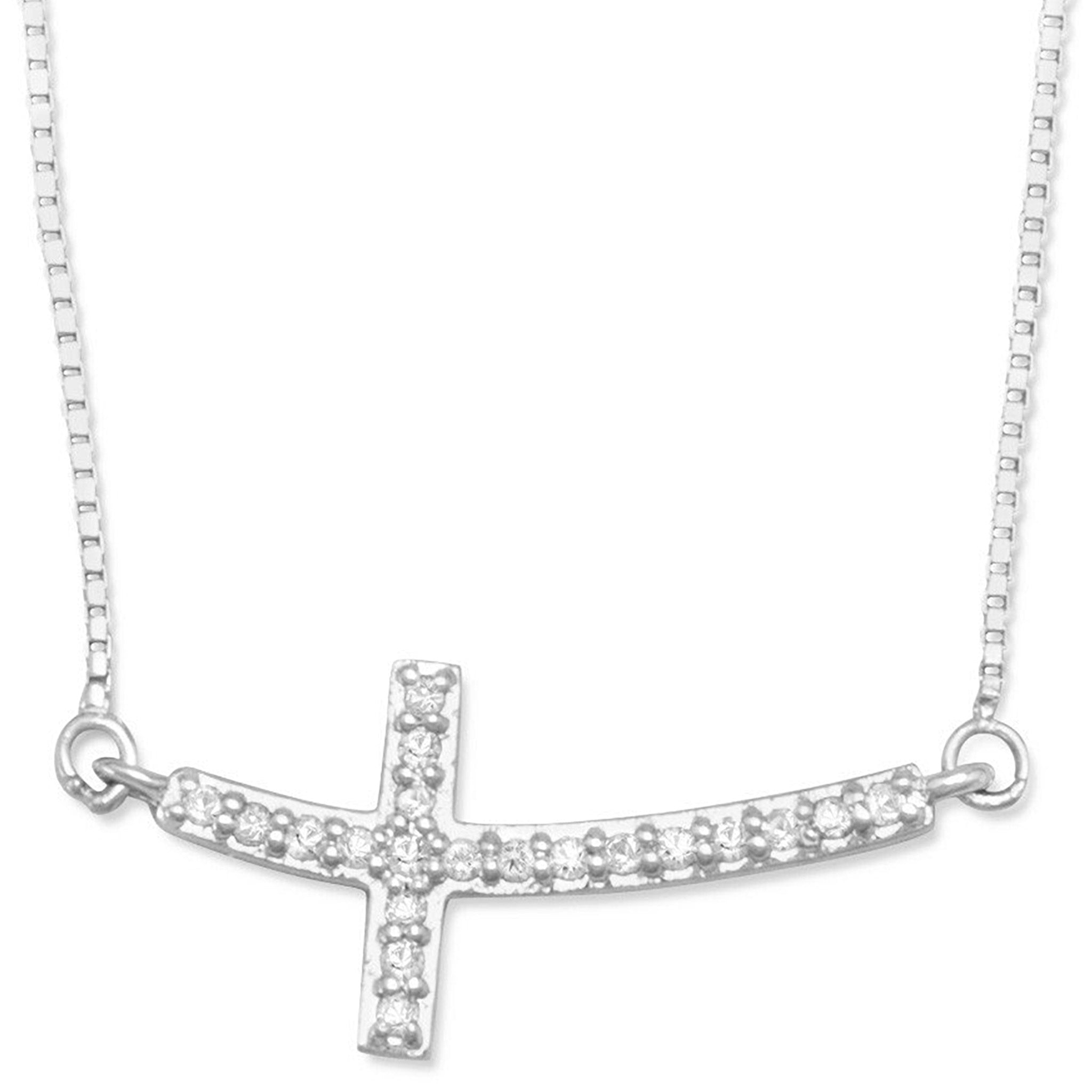 Sideways Diamond Cross Necklace Close Up