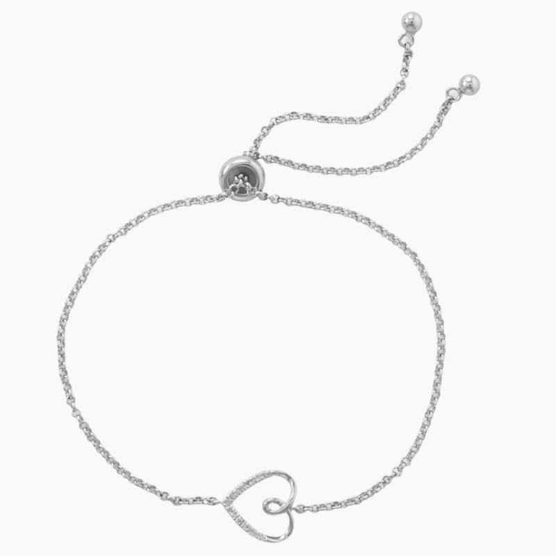 Sideways Diamond Heart Bolo Bracelet