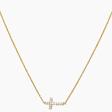 Sideways Zirconia Cross Gold Necklace