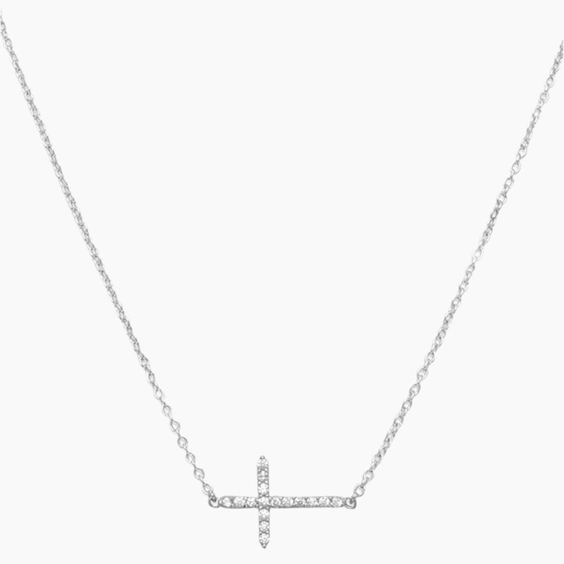 Sideways Zirconia Cross Necklace