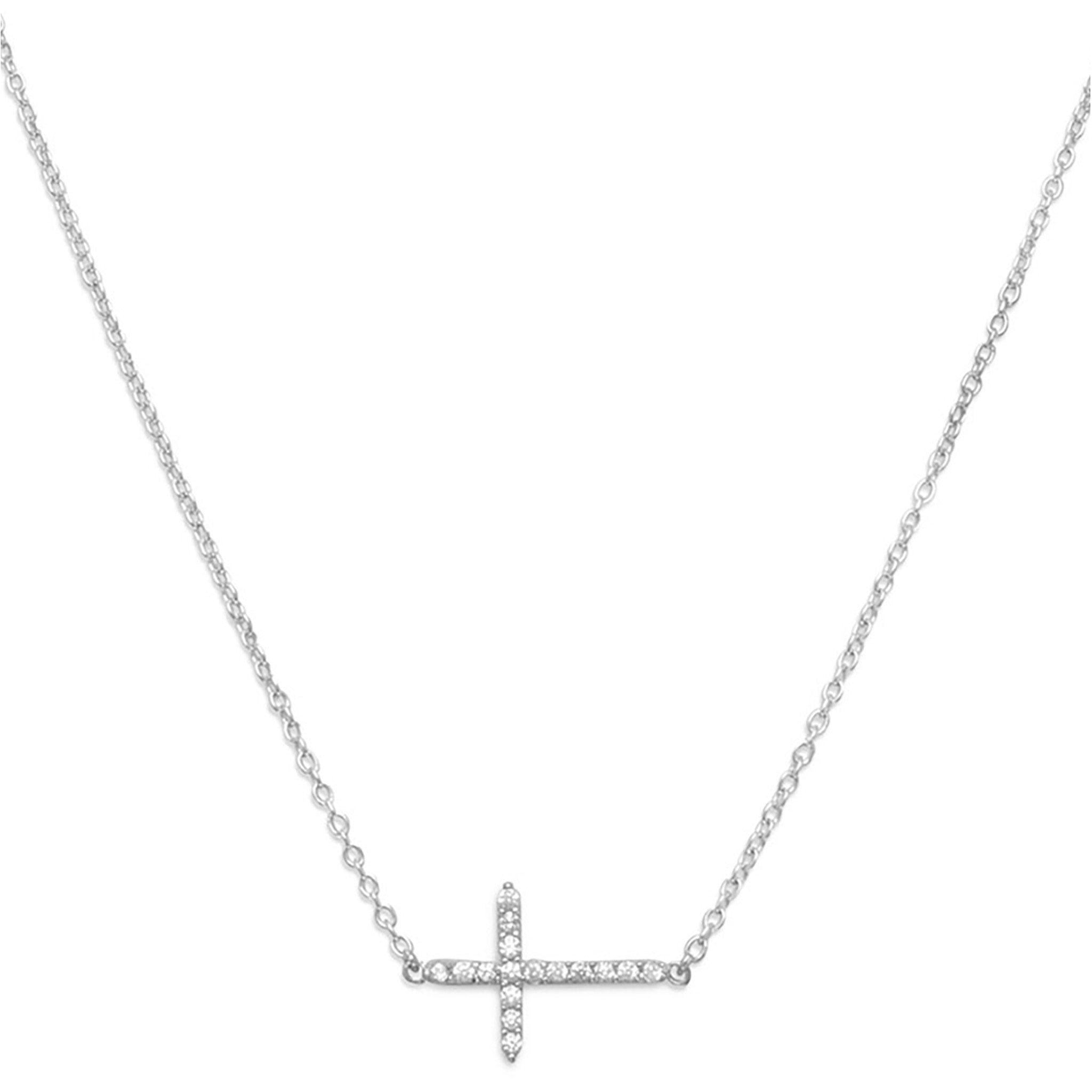 Sideways Zirconia Cross Necklace