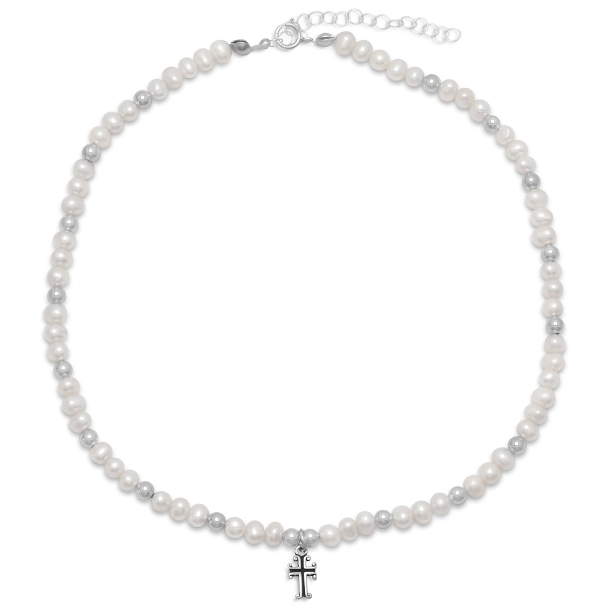 Small Freshwater Pearl Cross Necklace
