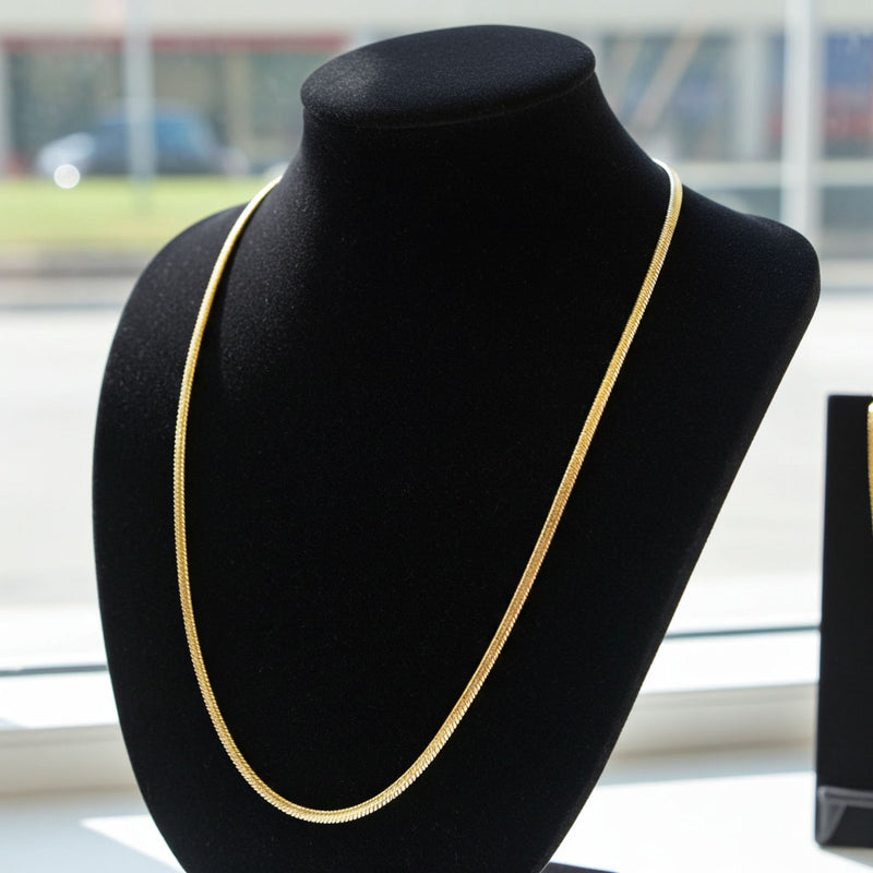 Snake Chain Gold - 1.5mm on Necklace Bust Stand