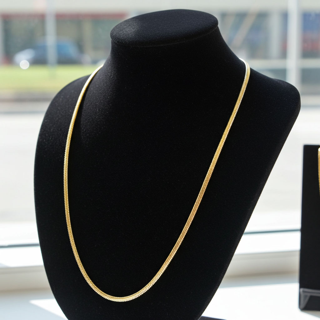Snake Chain Gold - 1.5mm on Necklace Bust Stand