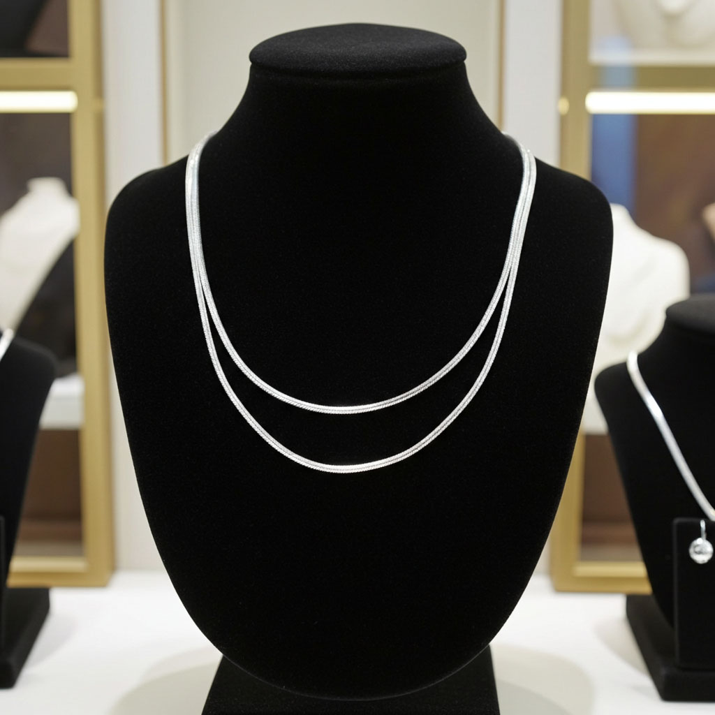 Snake Chain - 1.2mm Layered on Necklace Bust Display