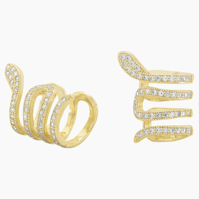 Snake Design Cubic Zirconia Gold Ear Cuffs