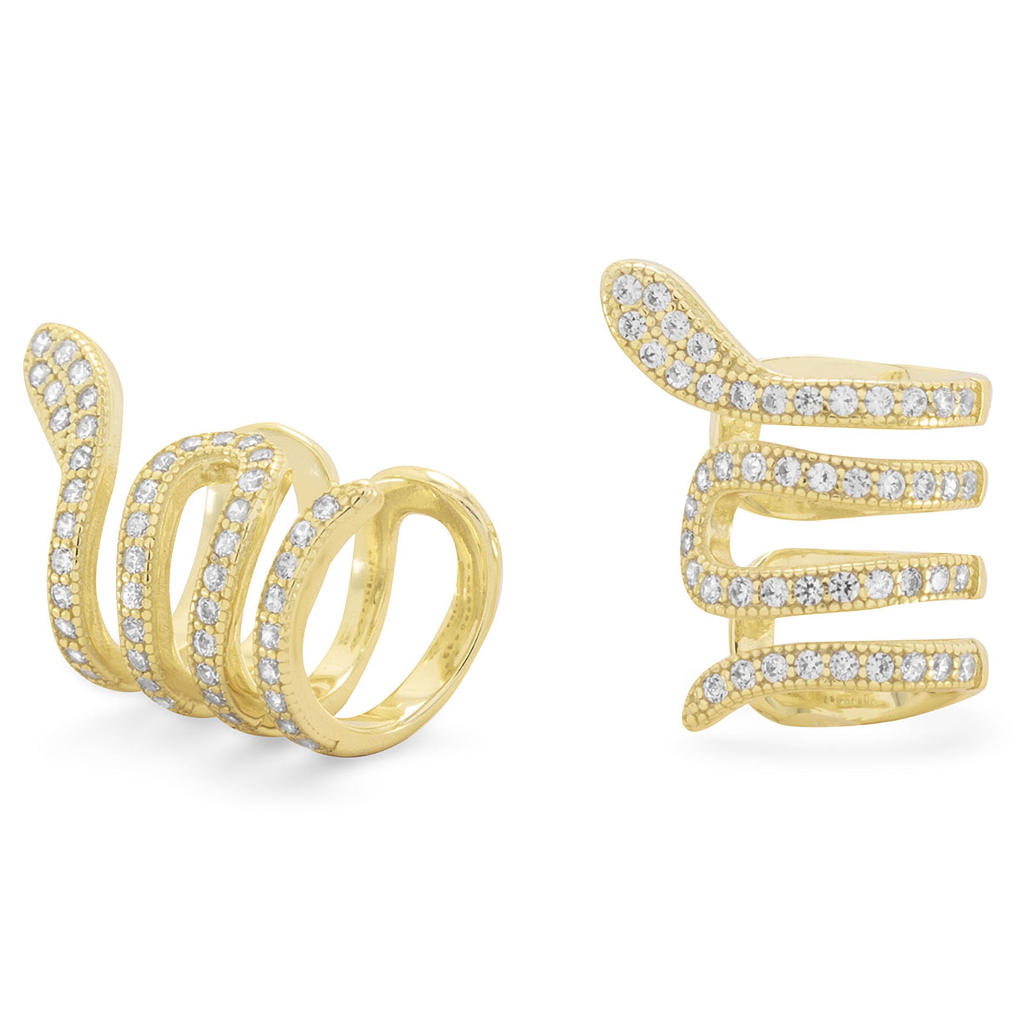 Snake Design Cubic Zirconia Gold Ear Cuffs