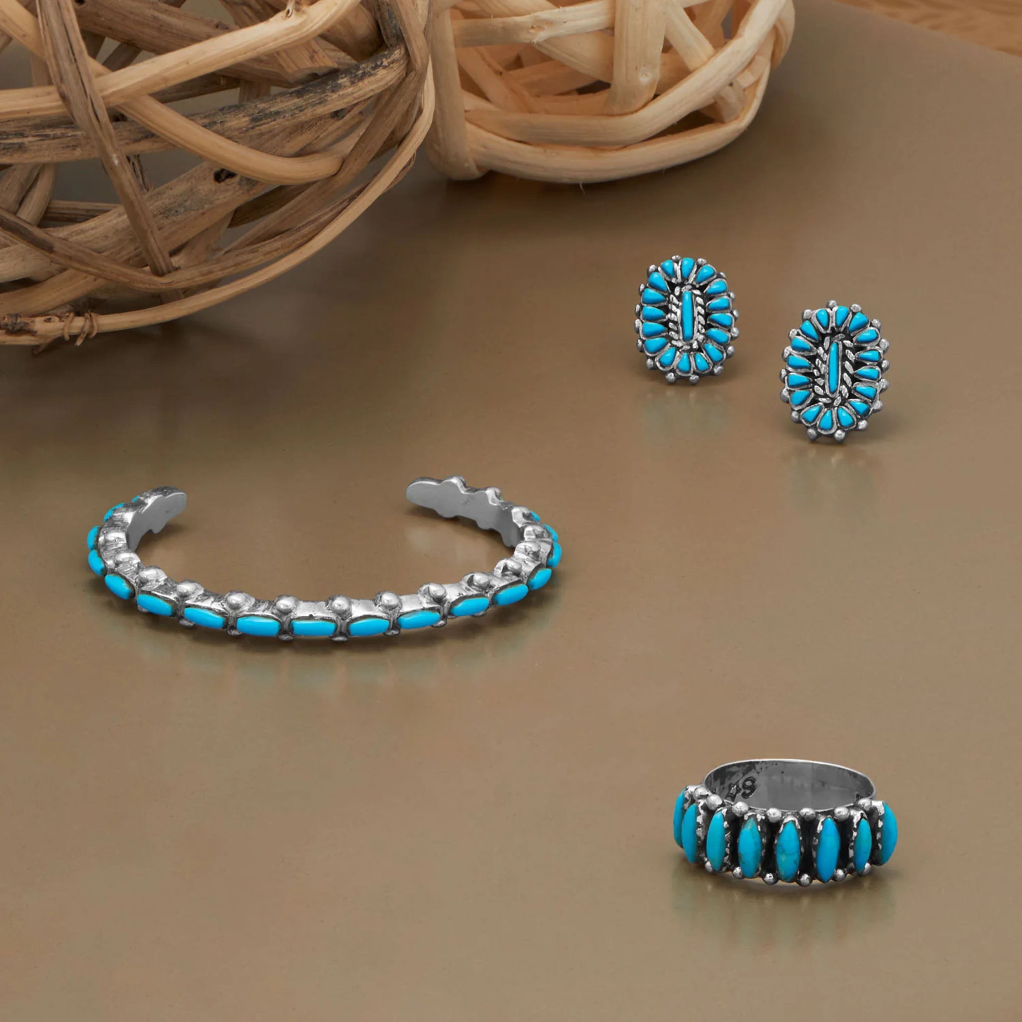 Southwest Style Turquoise Cluster Stud Earrings Display