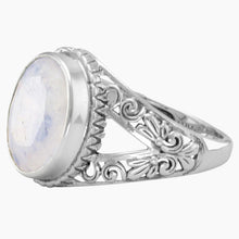 Split Band Faceted Rainbow Moonstone Ring Side View