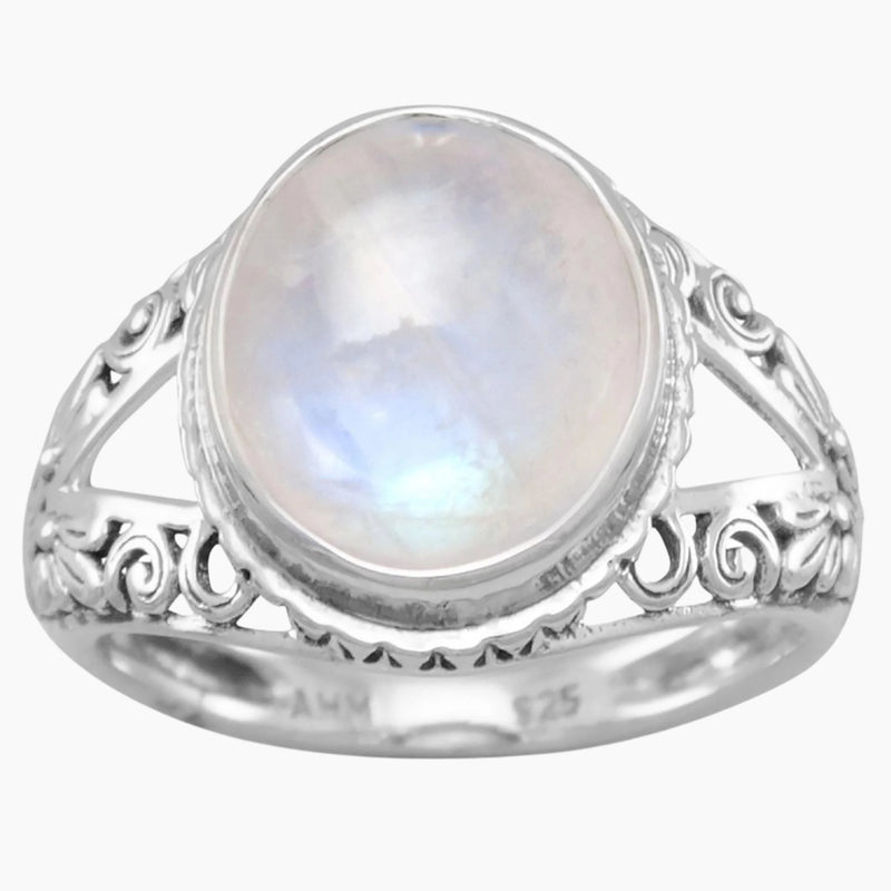 Split Band Faceted Rainbow Moonstone Ring