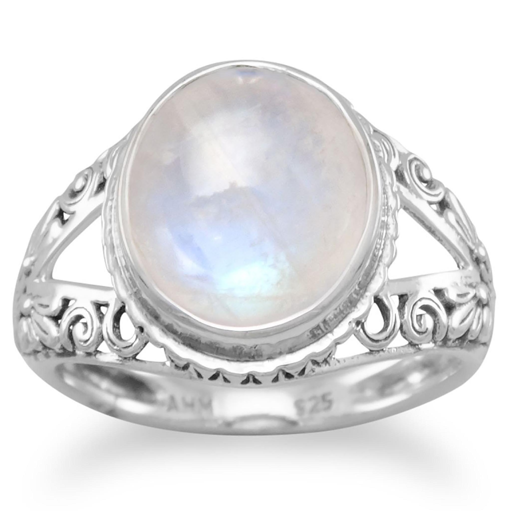 Split Band Faceted Rainbow Moonstone Ring