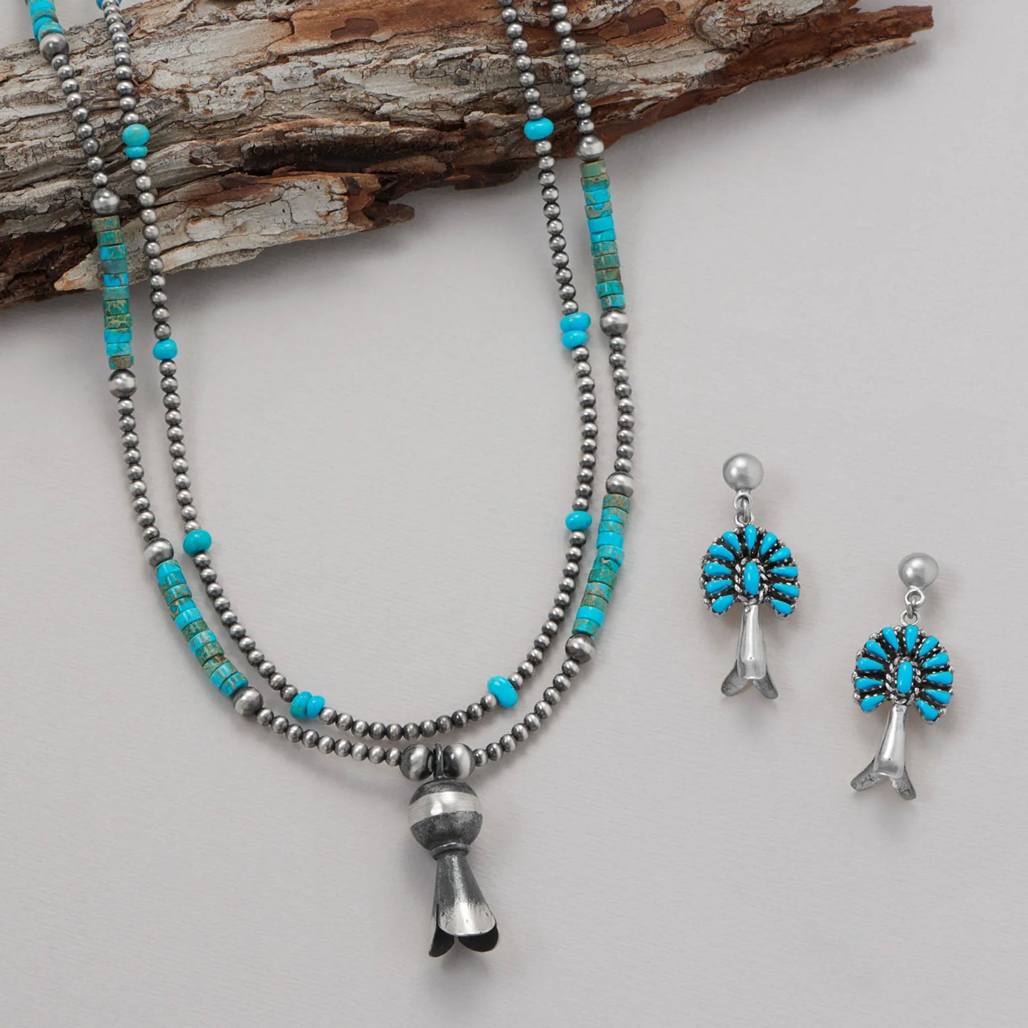 Squash Blossom Turquoise Drop Earrings Example