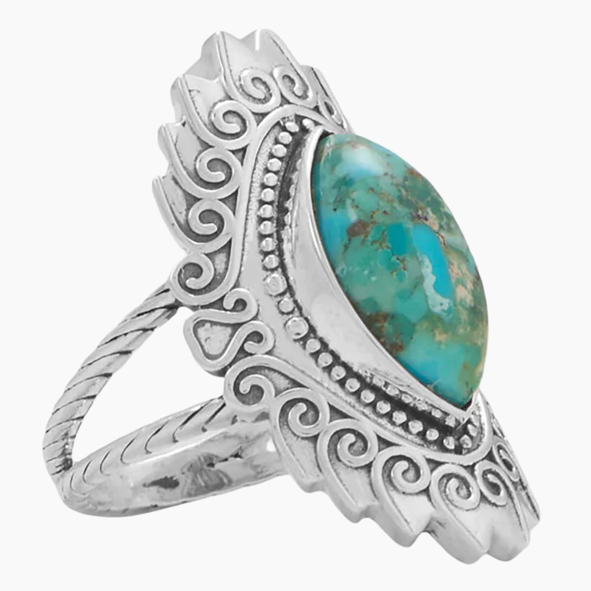 Swirl and Bead Edge Turquoise Ring Side