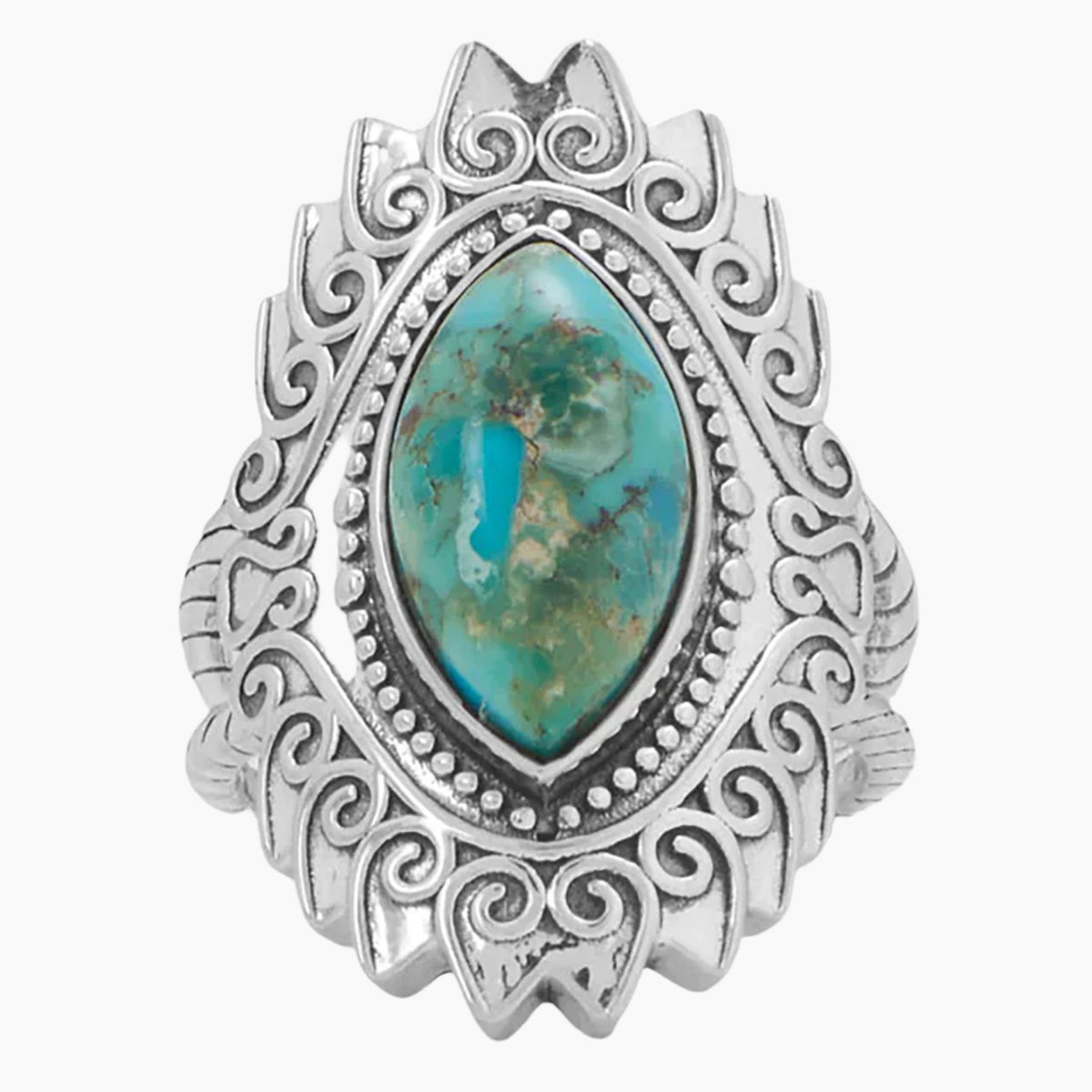Swirl and Bead Edge Turquoise Ring