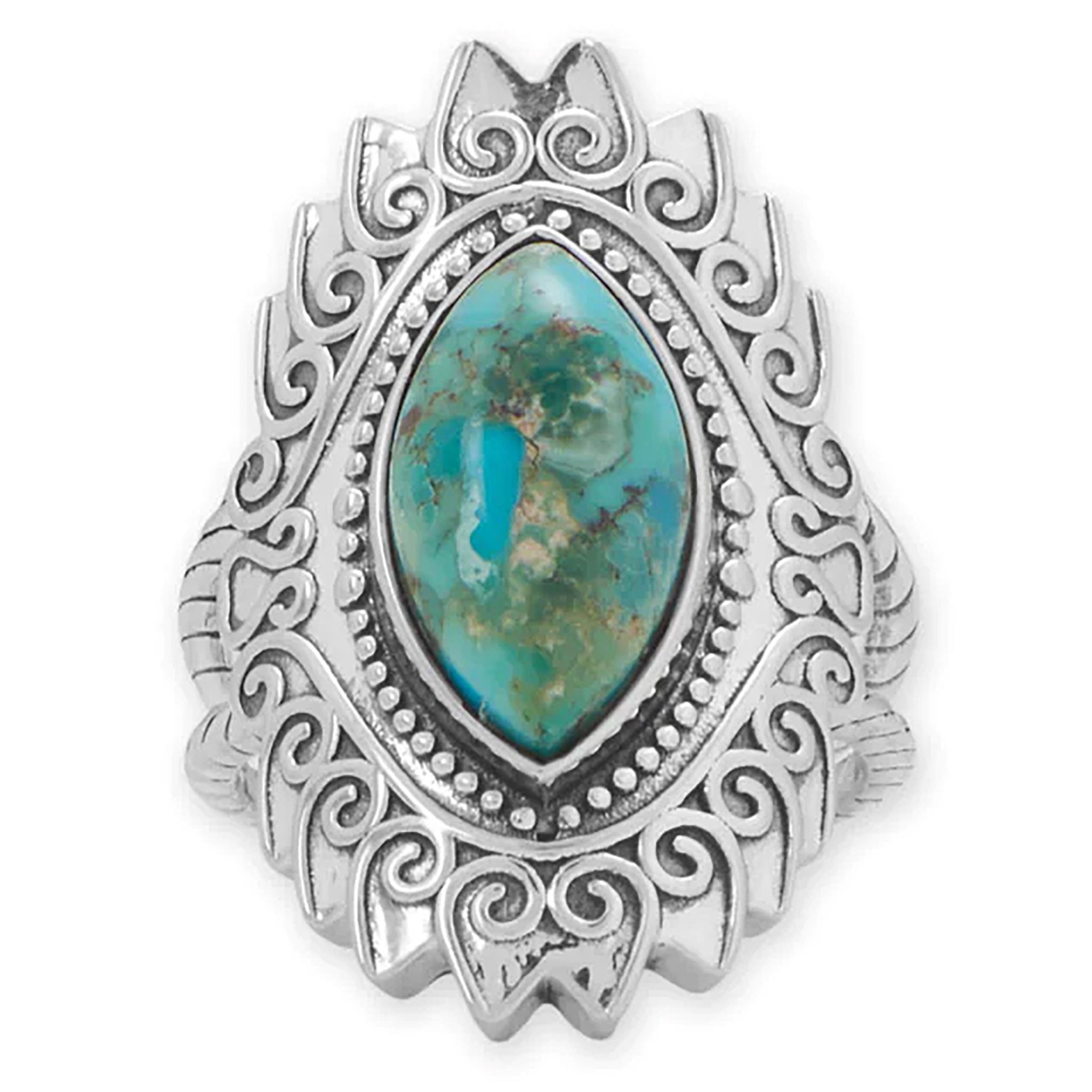 Swirl and Bead Edge Turquoise Ring