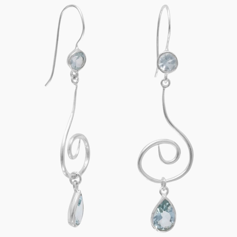 Swirl Design Blue Topaz Earrings
